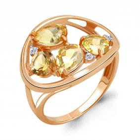 Кольцо из золочёного серебра AQUAMARINE А6905806А-п с фианитом и цитрином А6905806А-п фото