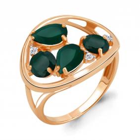Кольцо из золочёного серебра AQUAMARINE А6905809А-п с фианитом и агатом А6905809А-п фото