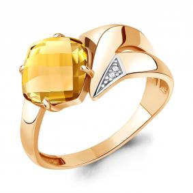 Кольцо из золочёного серебра AQUAMARINE А6906106А-пк с фианитом и цитрином А6906106А-пк фото
