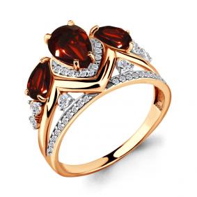Кольцо из золочёного серебра AQUAMARINE А6906303А-п с фианитом и гранатом А6906303А-п фото
