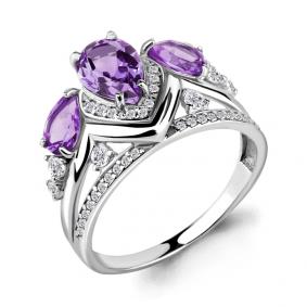 Серебряное кольцо AQUAMARINE А6906304А с фианитом и аметистом А6906304А фото