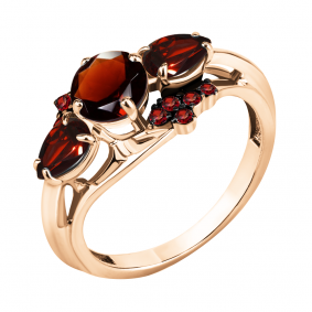 Кольцо из золочёного серебра AQUAMARINE А6906403Р-п с гранатом и ювелирным кристаллом А6906403Р-п фото
