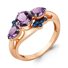 Кольцо из золочёного серебра AQUAMARINE А6906404Н-п с аметистом, гидротермальным сапфиром и миксом камней А6906404Н-п фото