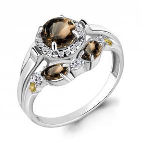 Серебряное кольцо AQUAMARINE А6906501АЕ с фианитом и раухтопазом А6906501АЕ фото