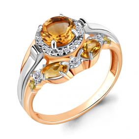 Кольцо из золочёного серебра AQUAMARINE А6906506АЕ-пк с фианитом и цитрином А6906506АЕ-пк фото