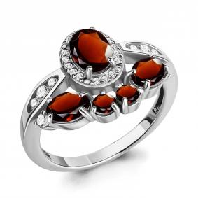 Серебряное кольцо AQUAMARINE А6906703А с фианитом и гранатом А6906703А фото