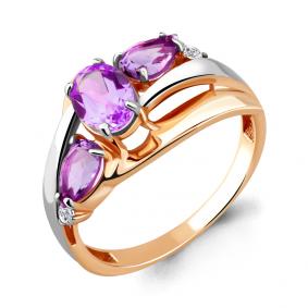 Кольцо из золочёного серебра AQUAMARINE А6906804-пк с фианитом и аметистом А6906804-пк фото