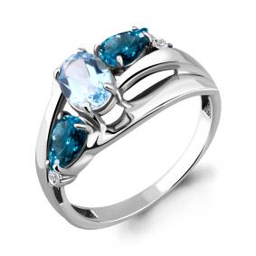 Серебряное кольцо AQUAMARINE А69068600 с топазом, фианитом и Лондон топазом А69068600 фото