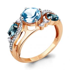 Кольцо из золочёного серебра AQUAMARINE А6906962А-п с топазом, фианитом, миксом камней и Лондон топазом А6906962А-п фото