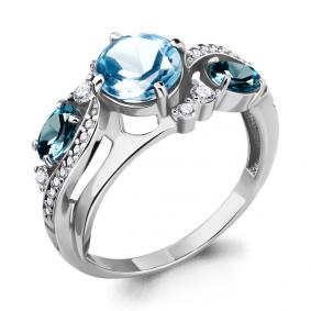 Серебряное кольцо AQUAMARINE А6906962А с топазом, фианитом, миксом камней и Лондон топазом А6906962А фото