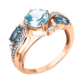 Кольцо из золочёного серебра AQUAMARINE А6906982А-п с топазом и фианитом А6906982А-п фото