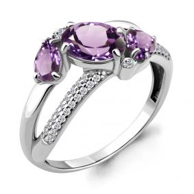 Серебряное кольцо AQUAMARINE А6907004А с фианитом и аметистом А6907004А фото