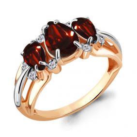 Кольцо из золочёного серебра AQUAMARINE А6907103А-пк с фианитом и гранатом А6907103А-пк фото