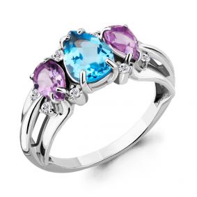 Серебряное кольцо AQUAMARINE А6907130А с топазом, фианитом, аметистом и миксом камней А6907130А фото