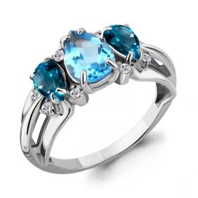 Серебряное кольцо AQUAMARINE А69071600А с топазом, фианитом и Лондон топазом А69071600А фото