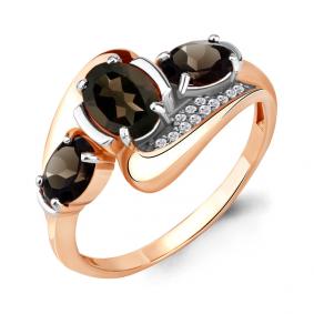 Кольцо из золочёного серебра AQUAMARINE А6907201А-пк с фианитом и раухтопазом А6907201А-пк фото