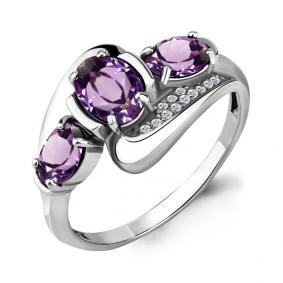 Серебряное кольцо AQUAMARINE А6907204А с фианитом и аметистом А6907204А фото