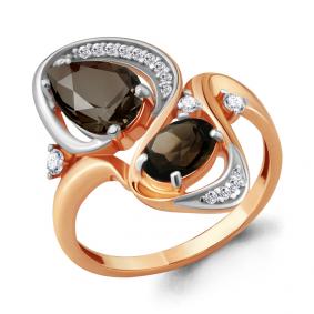 Кольцо из золочёного серебра AQUAMARINE А6907301А-пк с фианитом и раухтопазом А6907301А-пк фото