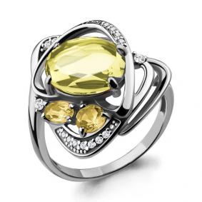 Серебряное кольцо AQUAMARINE А6907580А с фианитом, цитрином, кварцем и миксом камней А6907580А фото