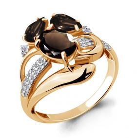 Кольцо из золочёного серебра AQUAMARINE А6907601А-п с фианитом и кварцем А6907601А-п фото