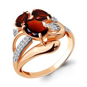 Кольцо из золочёного серебра AQUAMARINE А6907603А-п с фианитом и гранатом А6907603А-п фото