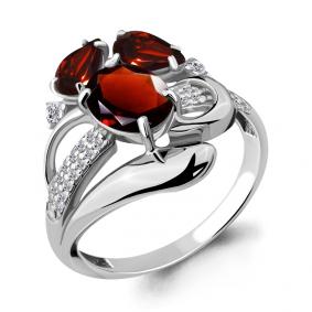 Серебряное кольцо AQUAMARINE А6907603А с фианитом и гранатом А6907603А фото