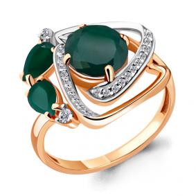 Кольцо из золочёного серебра AQUAMARINE А6907809А-пк с фианитом и агатом А6907809А-пк фото