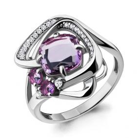 Серебряное кольцо AQUAMARINE А6907904А с фианитом и аметистом А6907904А фото