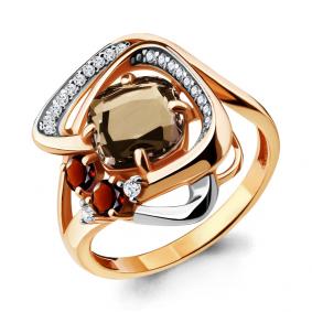 Кольцо из золочёного серебра AQUAMARINE А6907936А-п с фианитом, гранатом, кварцем и миксом камней А6907936А-п фото