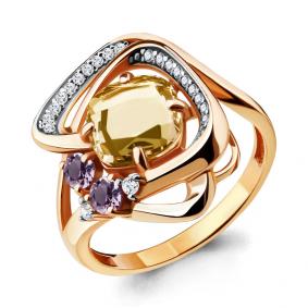 Кольцо из золочёного серебра AQUAMARINE А69079601А-пк с фианитом, аметистом, кварцем и миксом камней А69079601А-пк фото