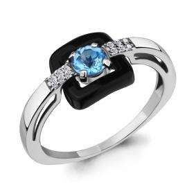 Серебряное кольцо AQUAMARINE А6910605А с топазом, фианитом и керамикой А6910605А фото