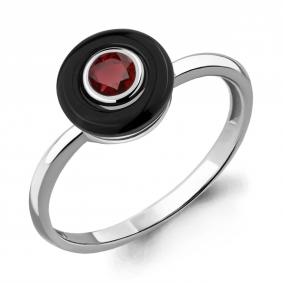 Серебряное кольцо AQUAMARINE А6910703 с гранатом и керамикой А6910703 фото