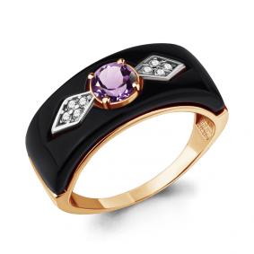 Кольцо из золочёного серебра AQUAMARINE А6910904А-пк с фианитом, аметистом и керамикой А6910904А-пк фото