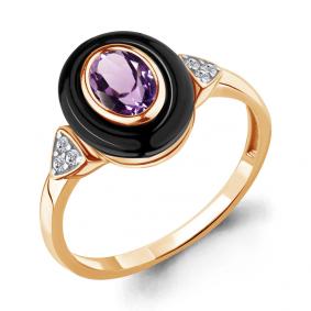 Кольцо из золочёного серебра AQUAMARINE А6911104А-пк с фианитом, аметистом и керамикой А6911104А-пк фото