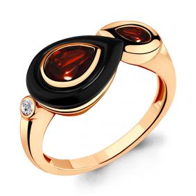 Кольцо из золочёного серебра AQUAMARINE А6911603А-п с фианитом, гранатом и керамикой А6911603А-п фото