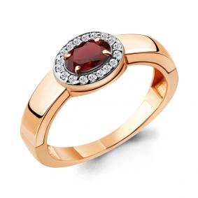 Кольцо из золочёного серебра AQUAMARINE А6911703А-пк с фианитом и гранатом А6911703А-пк фото
