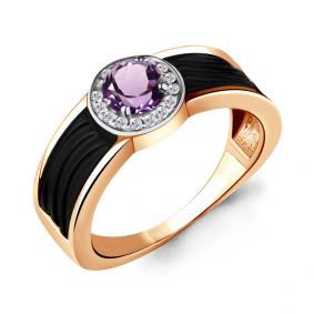 Кольцо из золочёного серебра AQUAMARINE А6911804А-пк с фианитом, аметистом и керамикой А6911804А-пк фото