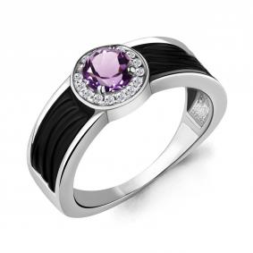 Серебряное кольцо AQUAMARINE А6911804А с фианитом, аметистом и керамикой А6911804А фото