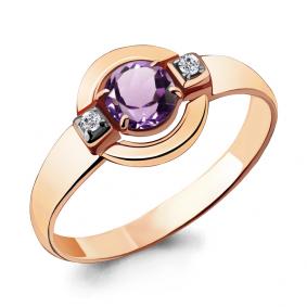 Кольцо из золочёного серебра AQUAMARINE А6912304А-п с фианитом и аметистом А6912304А-п фото