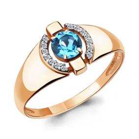 Кольцо из золочёного серебра AQUAMARINE А6912405А-п с топазом и фианитом А6912405А-п фото