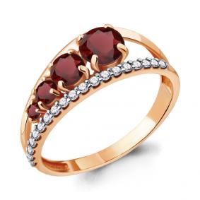 Кольцо из золочёного серебра AQUAMARINE А6913403А-п с фианитом и гранатом А6913403А-п фото