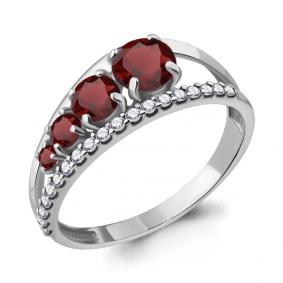 Серебряное кольцо AQUAMARINE А6913403А с фианитом и гранатом А6913403А фото