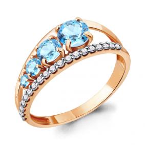 Кольцо из золочёного серебра AQUAMARINE А6913405А-п с топазом и фианитом А6913405А-п фото