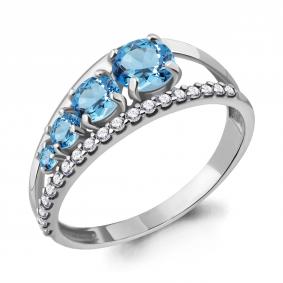Серебряное кольцо AQUAMARINE А6913405А с топазом и фианитом А6913405А фото