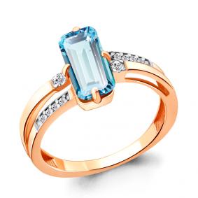 Кольцо из золочёного серебра AQUAMARINE А6914188А-п с фианитом и турмалином А6914188А-п фото