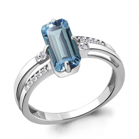Серебряное кольцо AQUAMARINE А6914188А с фианитом и турмалином А6914188А фото