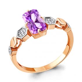 Кольцо из золочёного серебра AQUAMARINE А6914284А-пк с фианитом и аметистом А6914284А-пк фото
