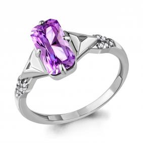 Серебряное кольцо AQUAMARINE А6914384А с фианитом и аметистом А6914384А фото
