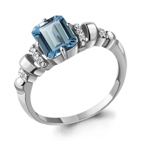 Серебряное кольцо AQUAMARINE А6914488А с фианитом и турмалином А6914488А фото