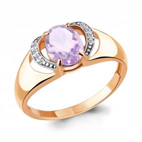 Кольцо из золочёного серебра AQUAMARINE А6914504А-п с фианитом и аметистом А6914504А-п фото